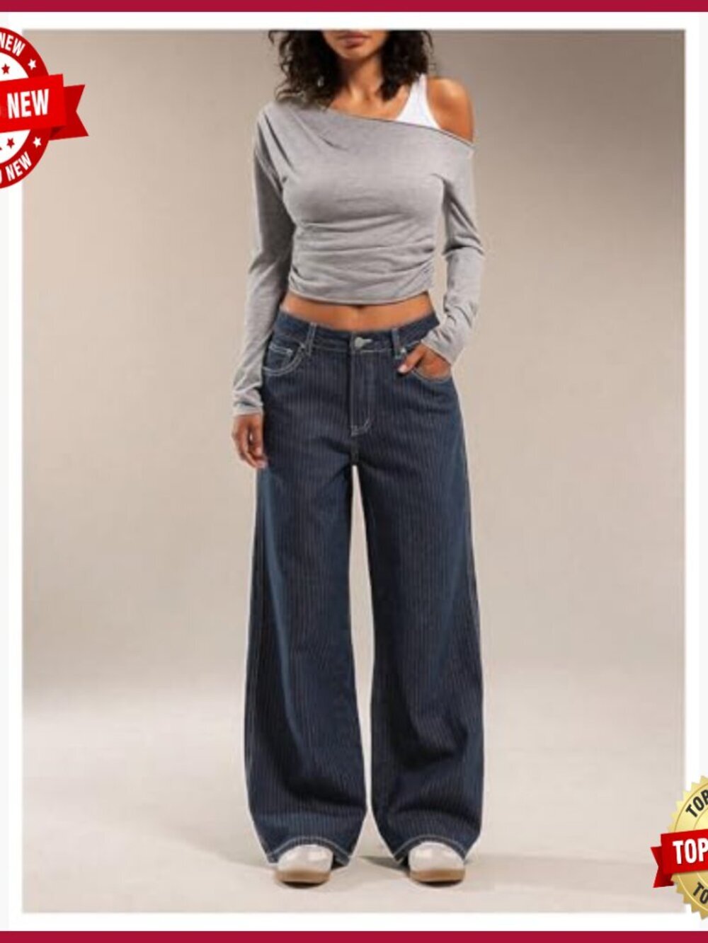 Wide Leg Striped Jeans Low Rise Baggy Pants 90s Trendy Casual Wear - Picture 3 of 6